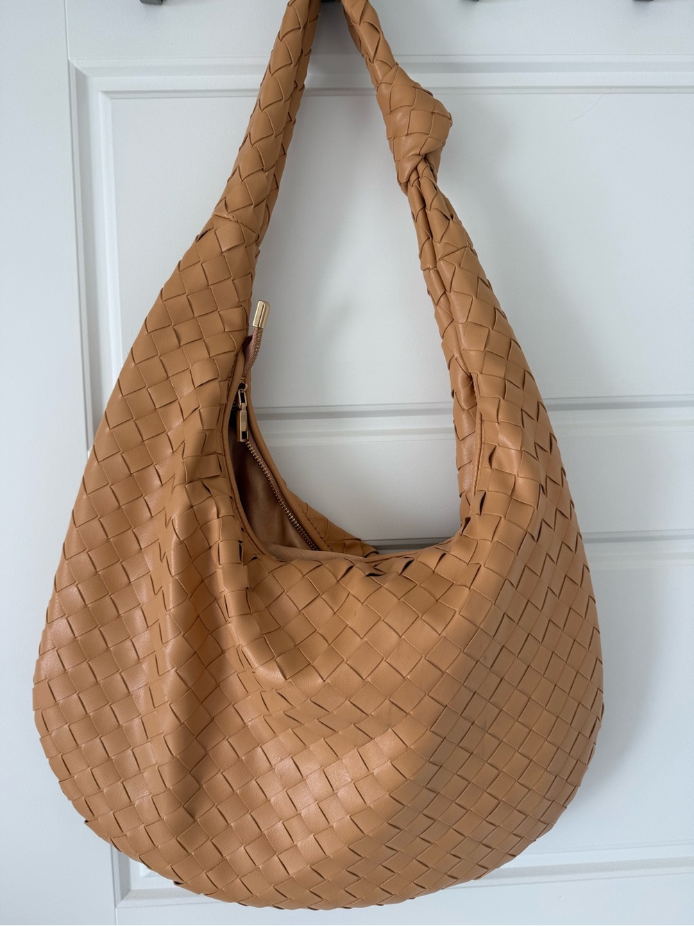 Melie Bianco Woven Hobo Bag in Camel